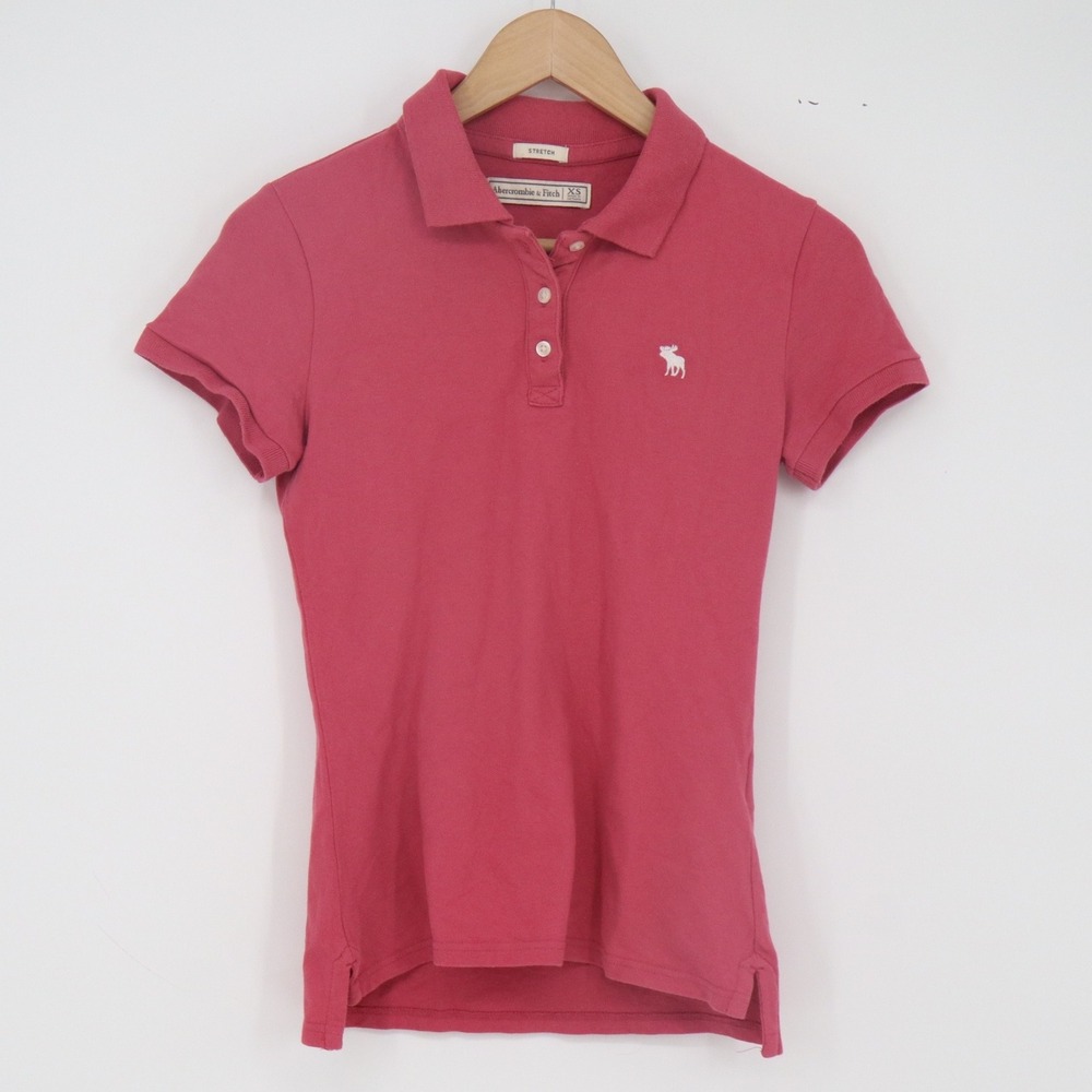 Abercrombie & Fitch Polo Shirt Womens XS Stretch Pink Embroidered Logo Excellent